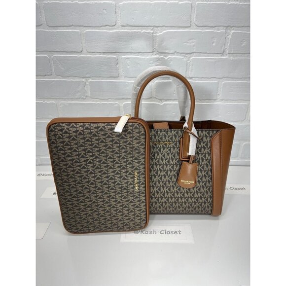 Michael Kors satchel medium purse ipad case kali tote shoulder bag brown gold